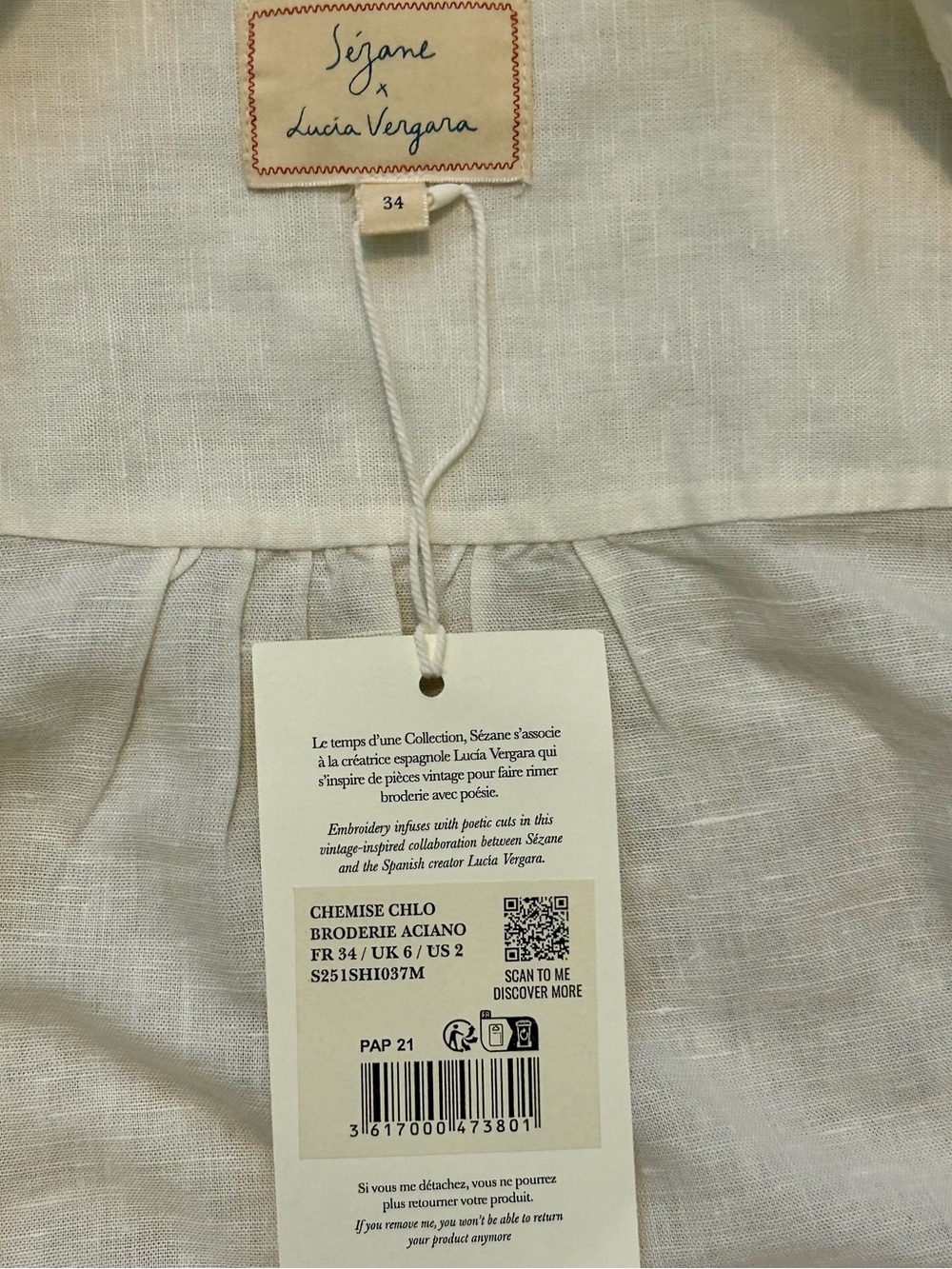 Chlo Shirt - Sezane x Lucia Vergara - Aciano Embroidery - US2 / FR34 - Picture 9 of 14